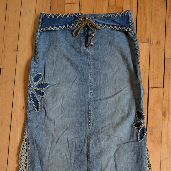 Illegal Jeans Denim Maxi Skirt with Crochet Trim - Picture 11 of 11
